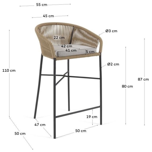 TABURETE BAR CUERDA BEIG JANE - 5