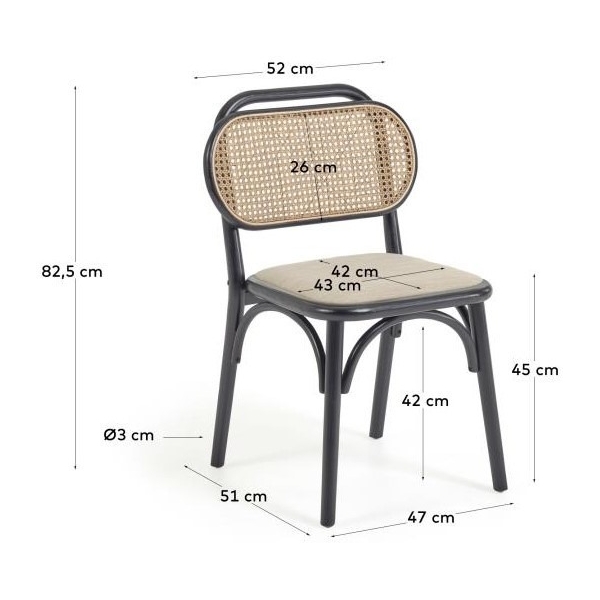 SILLA DORIANE NEGRO EN RATÁN NATURAL. - 4