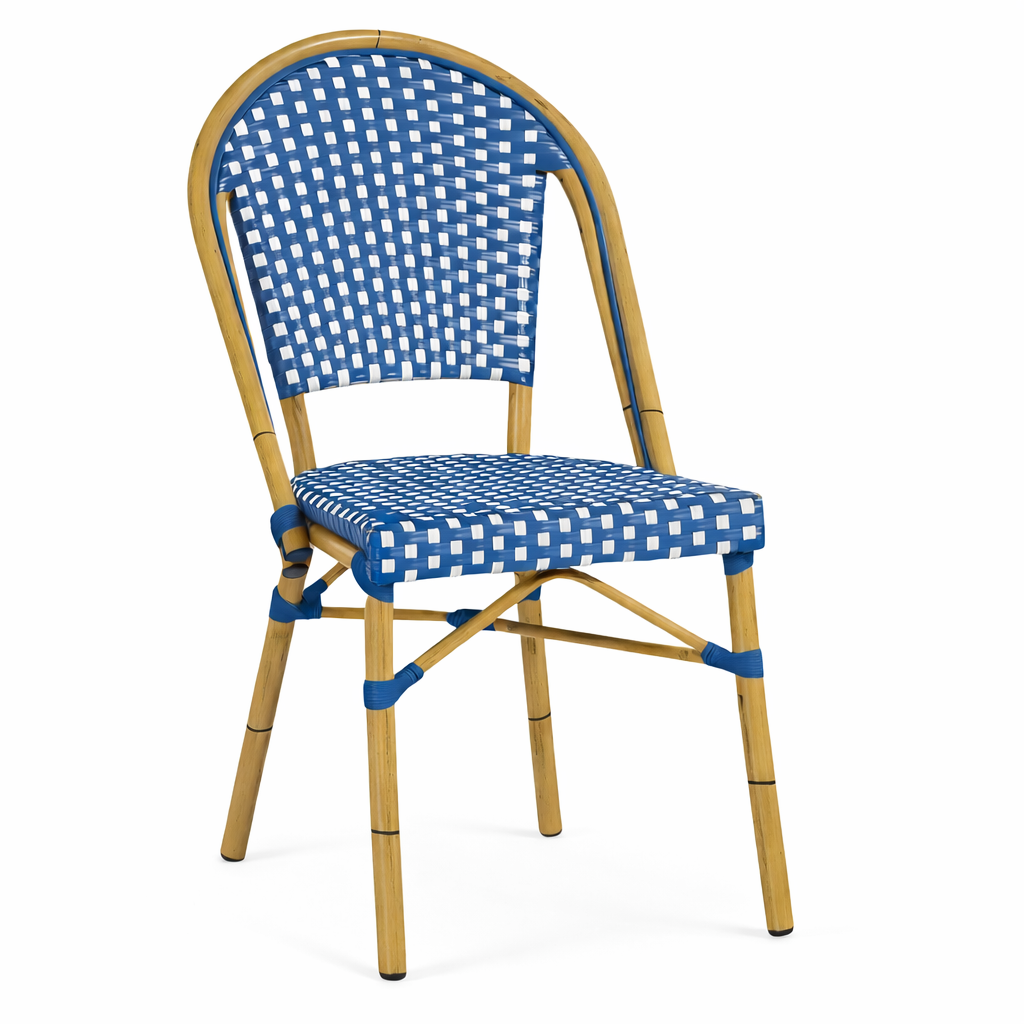 Silla M1201A imitación caña asiento blanco/azul