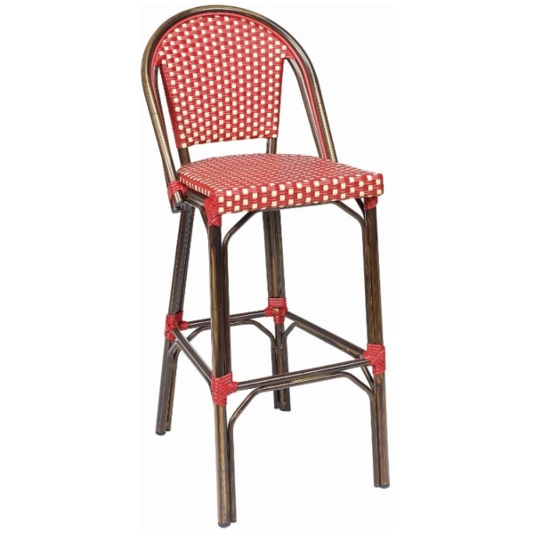 TABURETE TIVOLI EN ALUMINIO Y TEXTILINE ROJO Y CREMA DE INTURMOBLE - 1