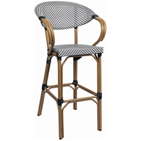 TABURETE FILIPINAS EN ALUMINIO Y TEXTILINE NEGRO Y BLANCO DE INTURMOBLE - 1