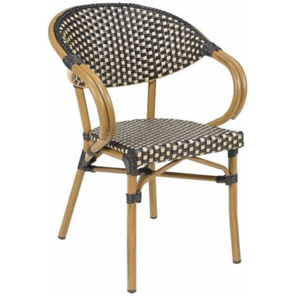 SILLA FILIPINAS EN ACERO PINTADO Y TEXTILINE TRENZADO NEGRO Y CREMA DE INTURMOBLE - 1