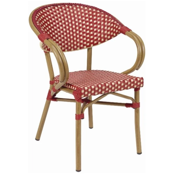 SILLA FILIPINAS EN ACERO PINTADO Y TEXTILINE TRENZADO ROJO Y CREMA DE INTURMOBLE - 1