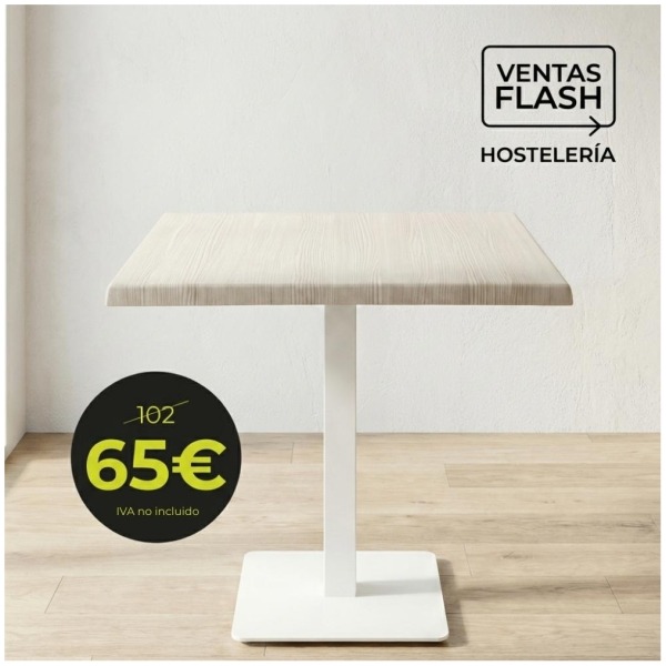 Mesa pie hierro blanco y tablero WERZALIT 70X70 cm Horeca