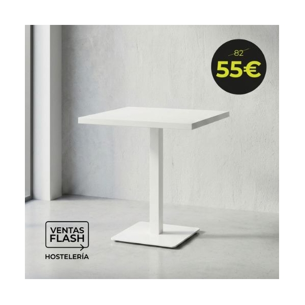 Mesa pie hierro blanco y tablero melamina textura 70X70 cm Horeca