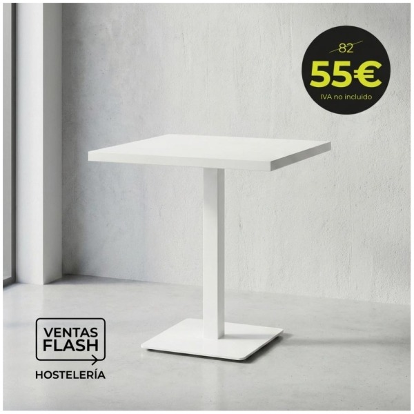 Mesa pie hierro blanco y tablero melamina textura 70X70 cm Horeca