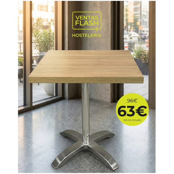Mesa con pie aluminio y tablero de melamina roble 70x70 cm Horeca