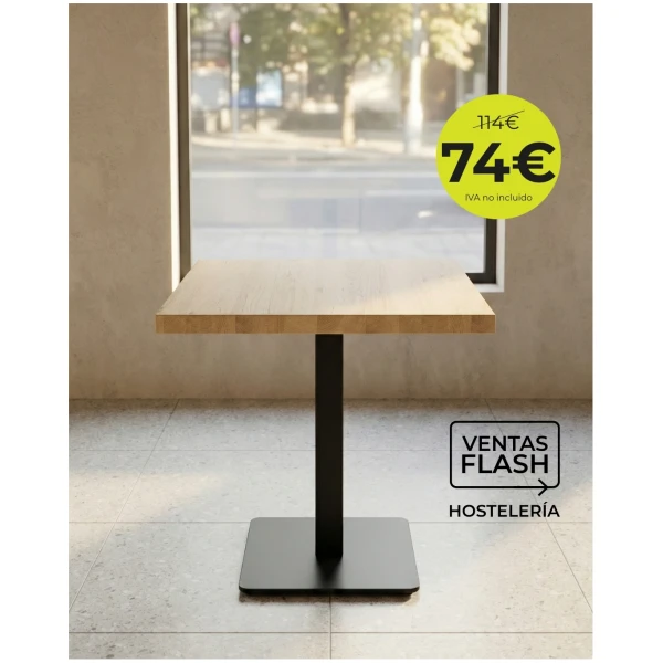 Mesa con pie de hierro negro tablero melamina roble 70x70 cm Horeca