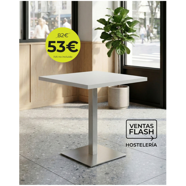 Mesa con pie inox y tablero de melamina textura 70x70 cm Horeca