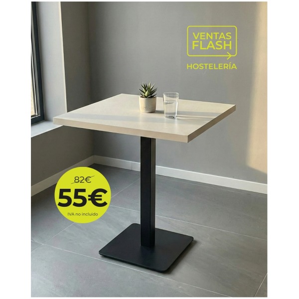 Mesa con pie de hierro negro tablero melamina textura 70x70 cm Horeca