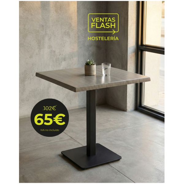 Mesa con pie de hierro negro y tablero Werzalit oscuro 70x70cm Horeca
