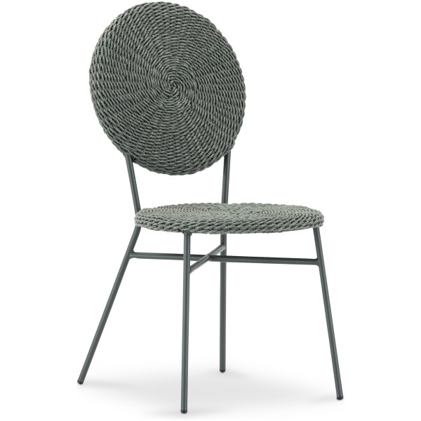Silla Luna con estructura hierro negra, asiento y respaldo en wicker sintético. Color verde