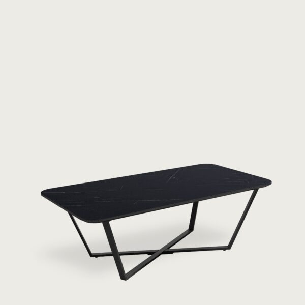 Mesa auxiliar Egeo rectangular 120x60 cm con acabado MDF Marquina y estructura metálica negra