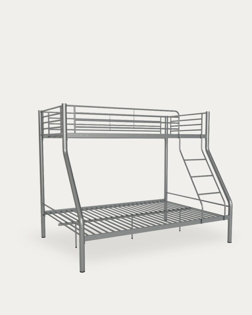Litera metálica Bilbao gris con cama inferior de 135x190 cm y superior de 90x190 cm