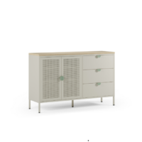 Aparador Sayla de 140 cm en crema y roble con dos puertas y tres cajones