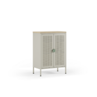 Mueble auxiliar Sayla de 70 cm en crema y roble con dos puertas