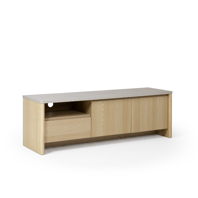 Mueble TV Dore de 153 cm en roble claro con efecto mármol