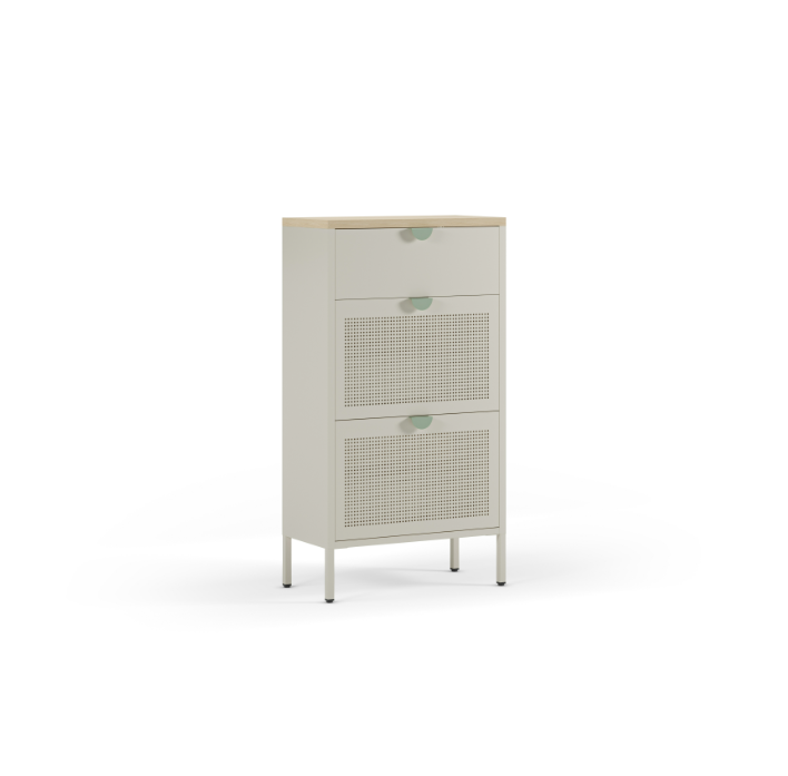 Mueble zapatero Sayla de 60 cm en crema y roble