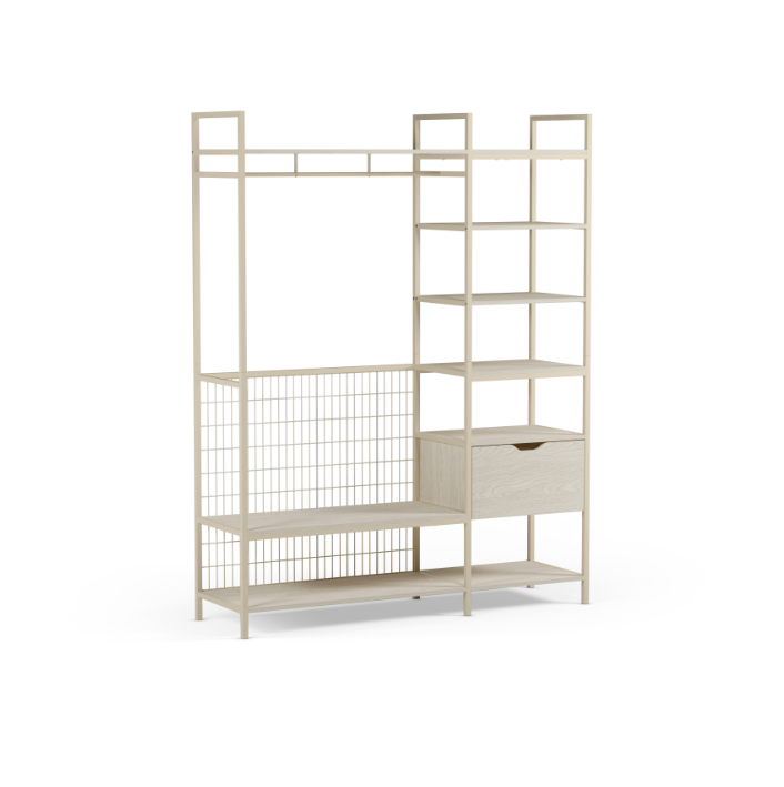 Vestidor abierto Amara de 140 cm en crema con un cajón